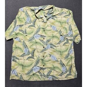 Tommy Bahama Shirt Mens XL Button Up Floral‎ Blue Silk Camp Hawaiian Casual AOP